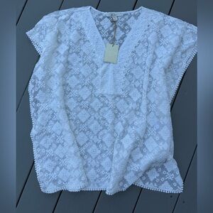 NWT Ella Moon Women's Small White Emboidered with Lace Trim Top Poncho